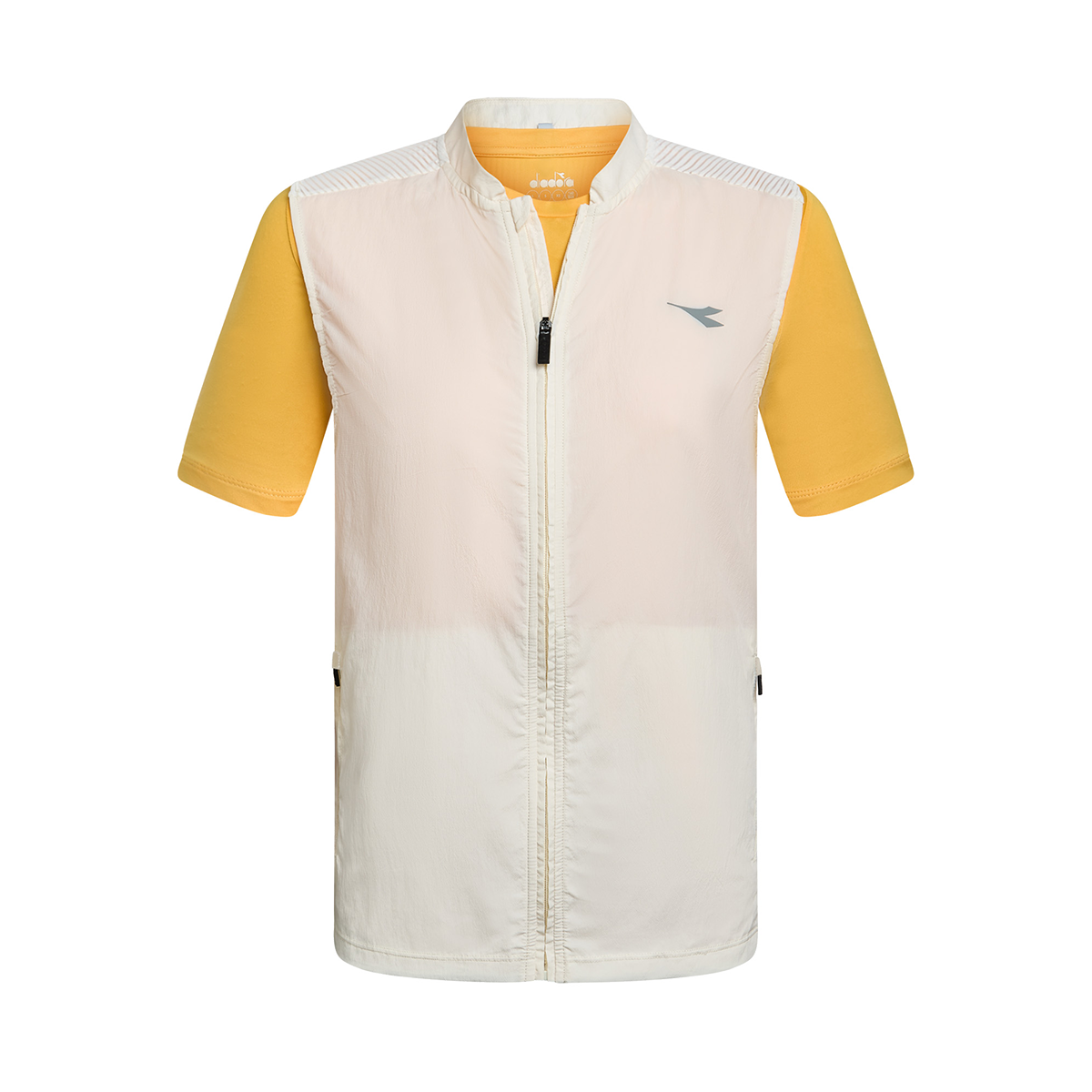 Diadora Run Crew Multilayer Vest — Whisper White - Pale Calend — Size Large — Front View