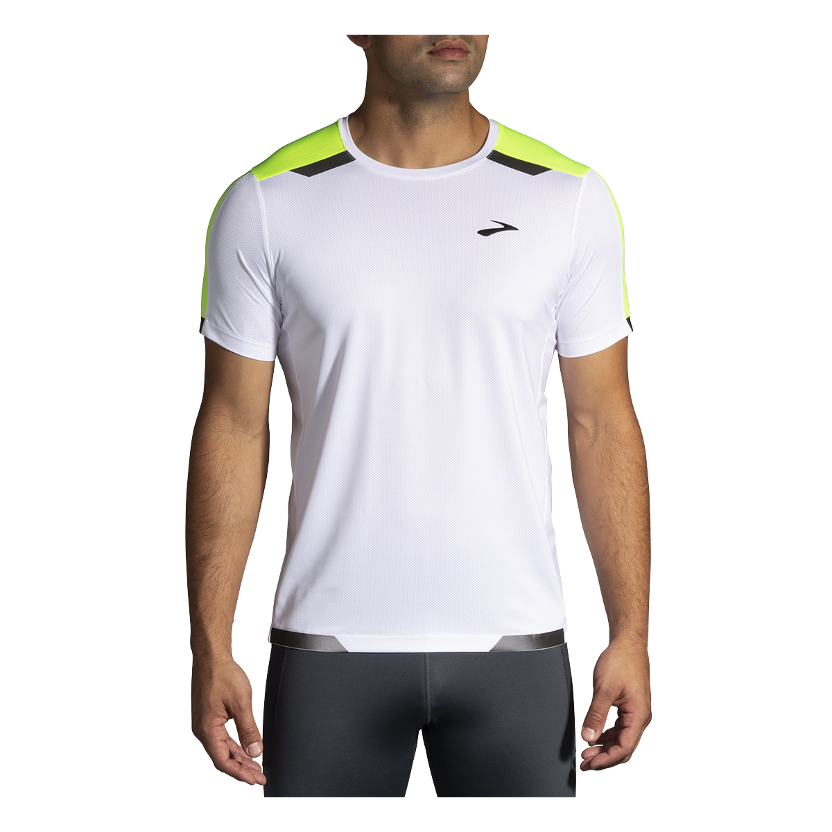 Brooks Run Visible Shortsleeve — White - Asphalt - Nightlife — Size Small — Side View