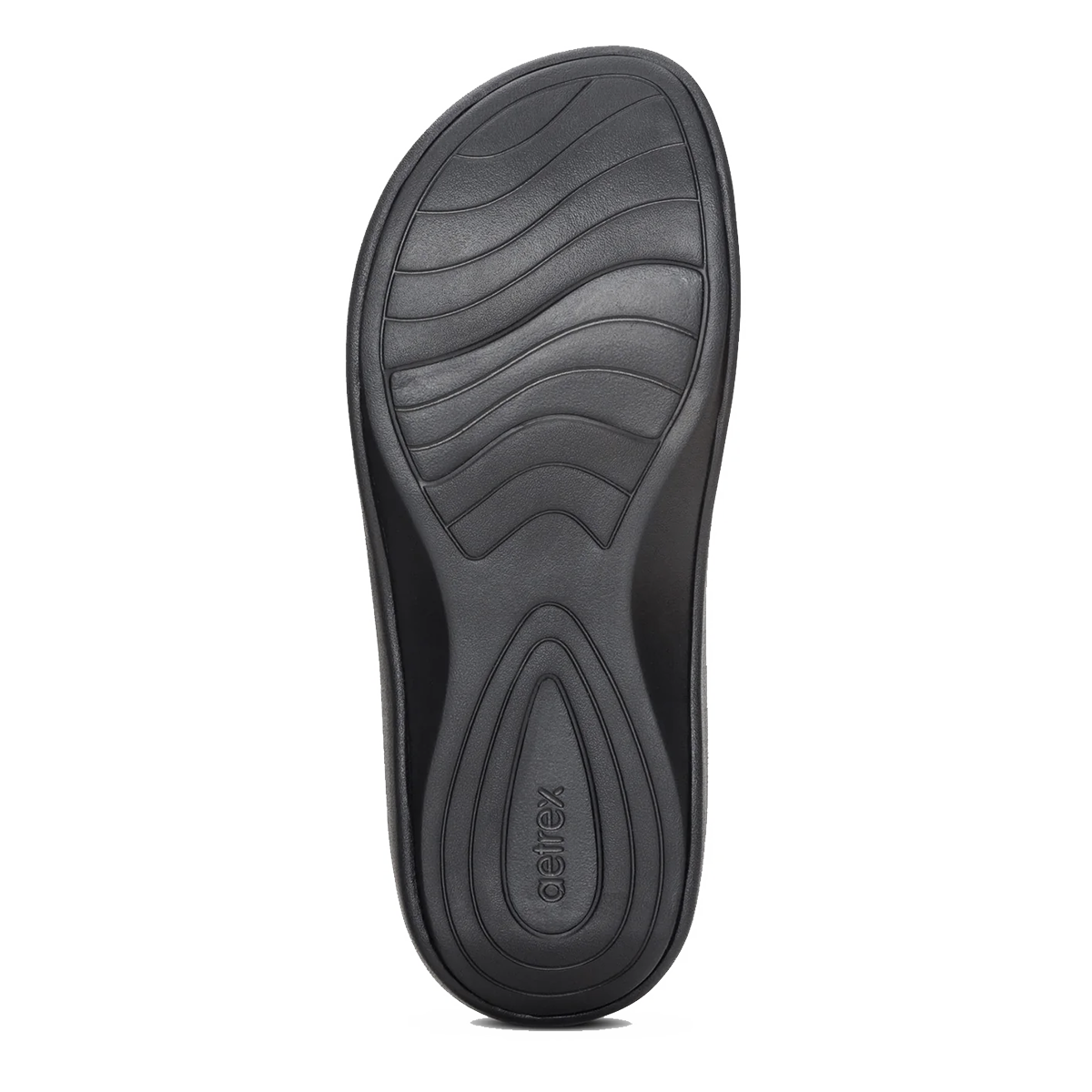 Aetrex Maui Thong — Black Gloss — Size B — Width 5 — Top View