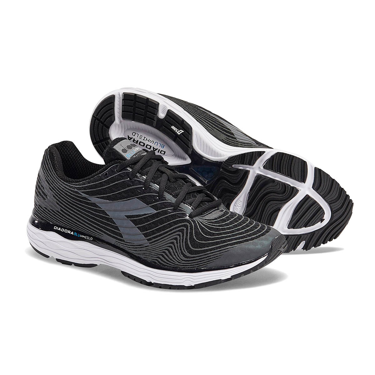 Diadora Mythos Blushield Fly Hip — Black - Black - White — Size D — Width 8 — Top View