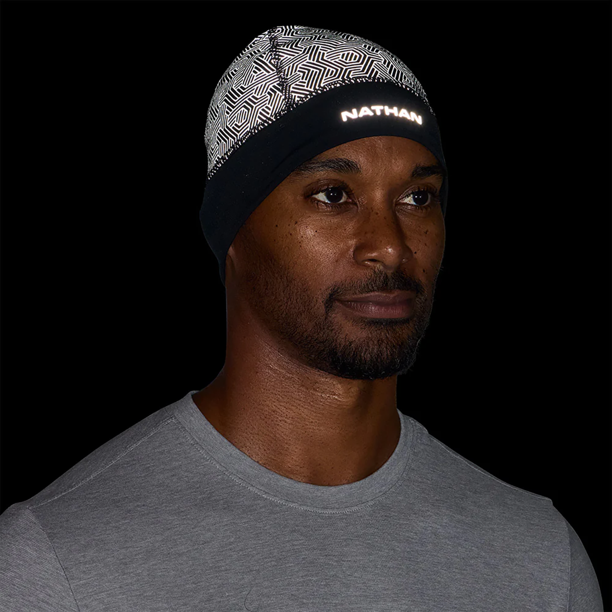Nathan HyperNight Reflective Beanie 2 — Black - Hex Print — Size One Size — Top View