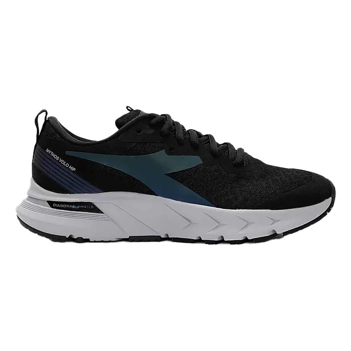 Diadora Mythos Blushield Volo Hip — Black - Silver — Size B — Width 5 — Front View