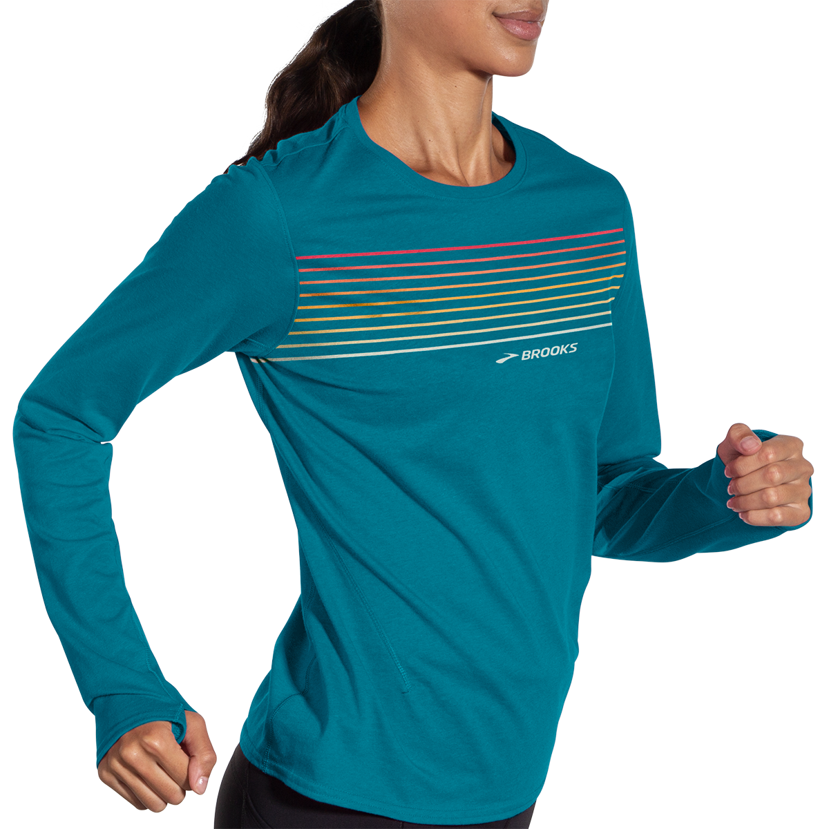 Brooks Distance 2.0 Longsleeve — Heather Ash - Trot Happy 23 — Size Small — Side View