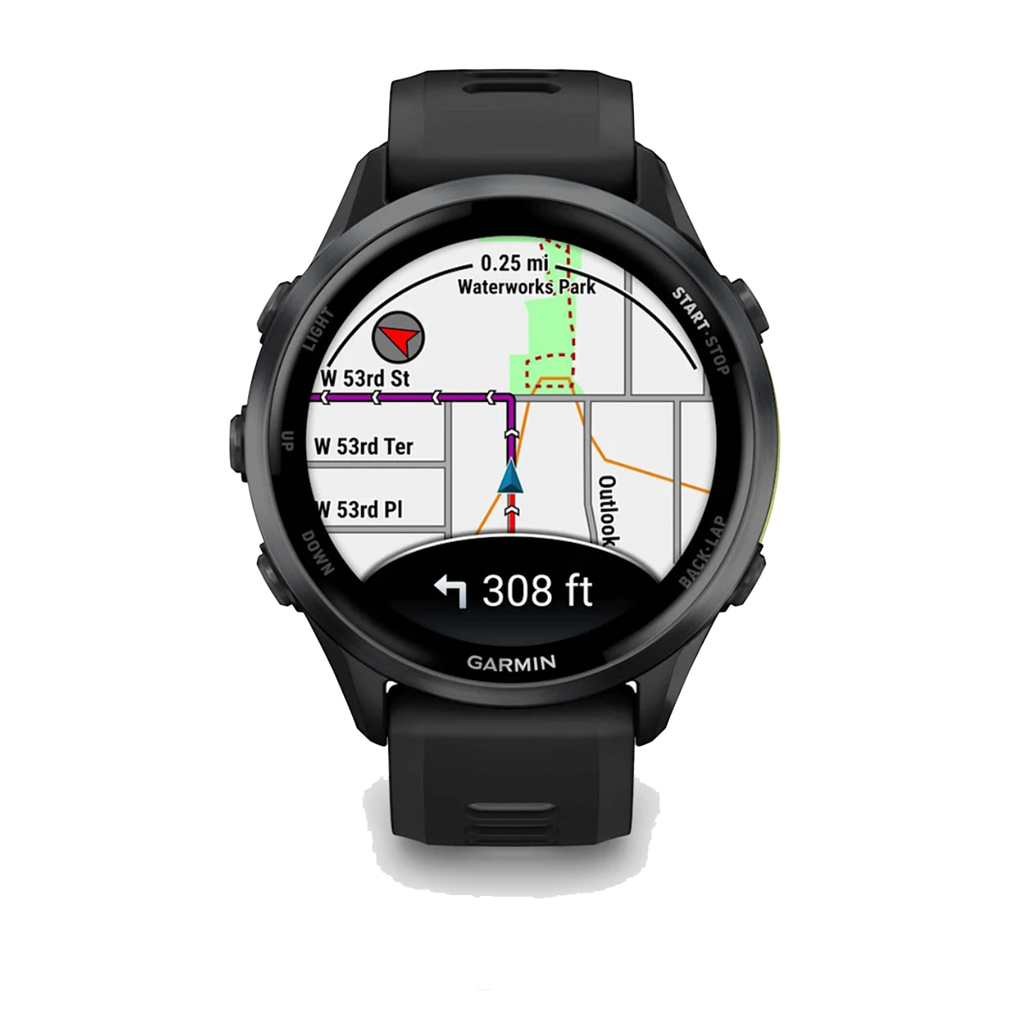 Garmin Forerunner 970 — Carbon Gray - Translucent Whitestone — Side View