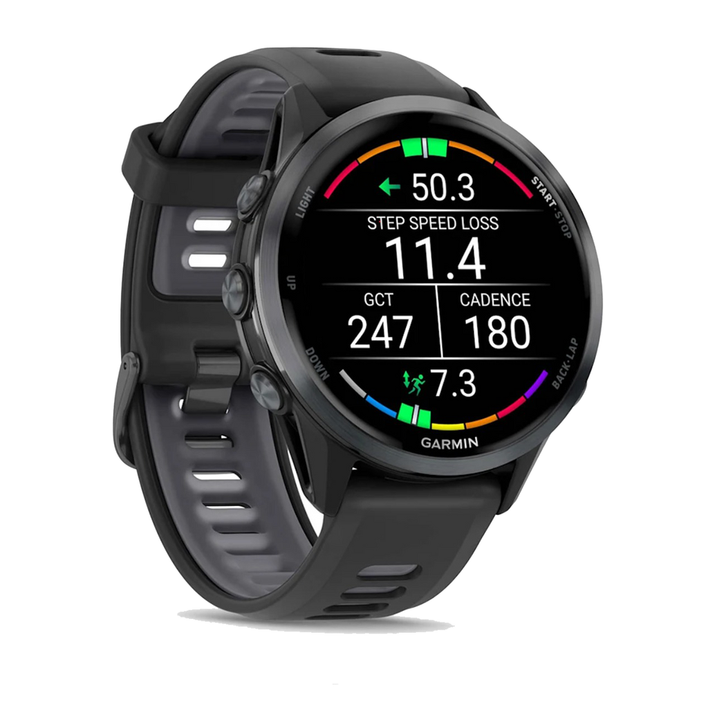 Garmin Forerunner 970 — Carbon Gray - Translucent Whitestone — Back View