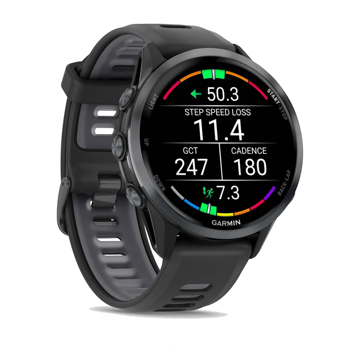 Garmin Forerunner 970 — Carbon Gray - Translucent Whitestone — Back View