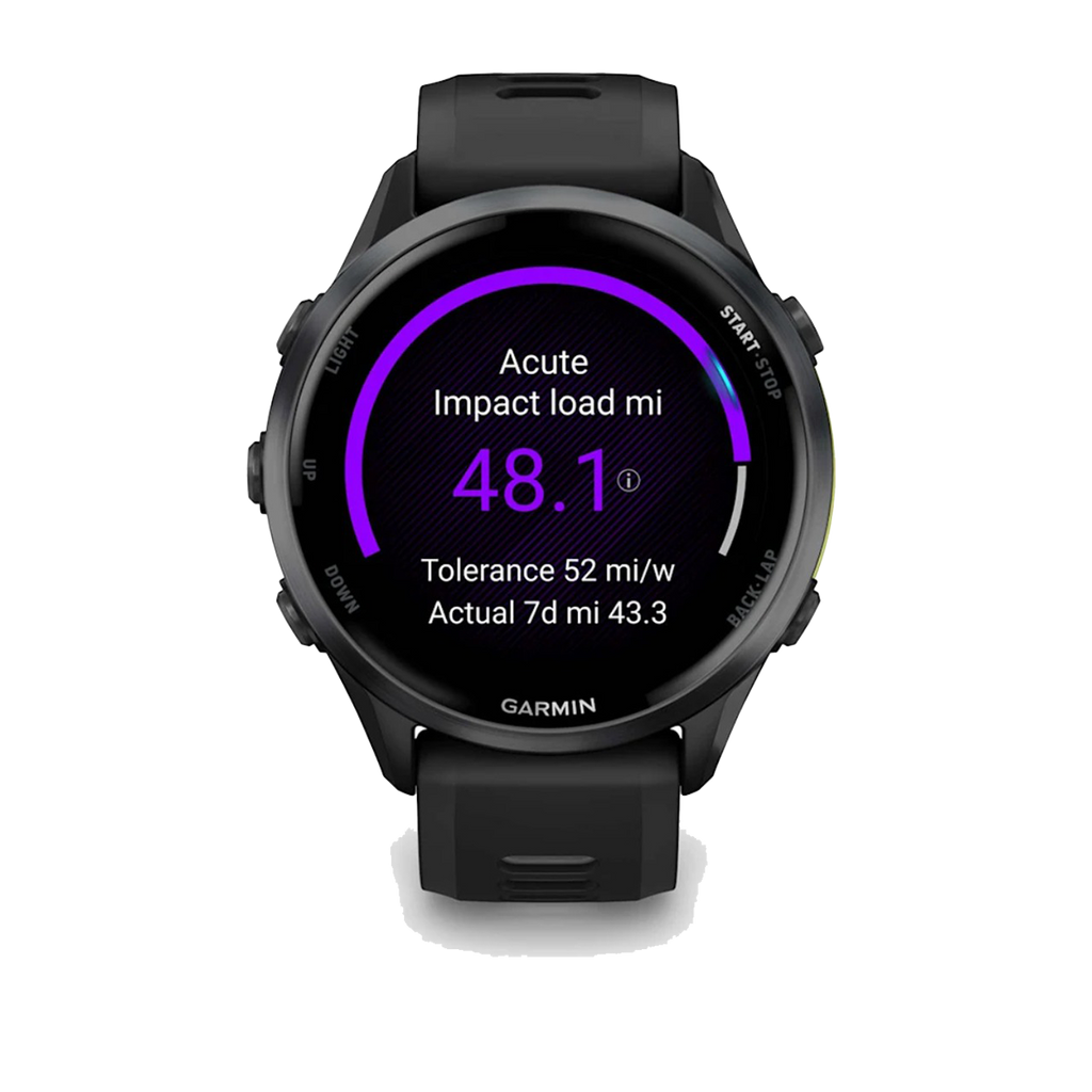 Garmin Forerunner 970 — Carbon Gray - Translucent Whitestone — Top View