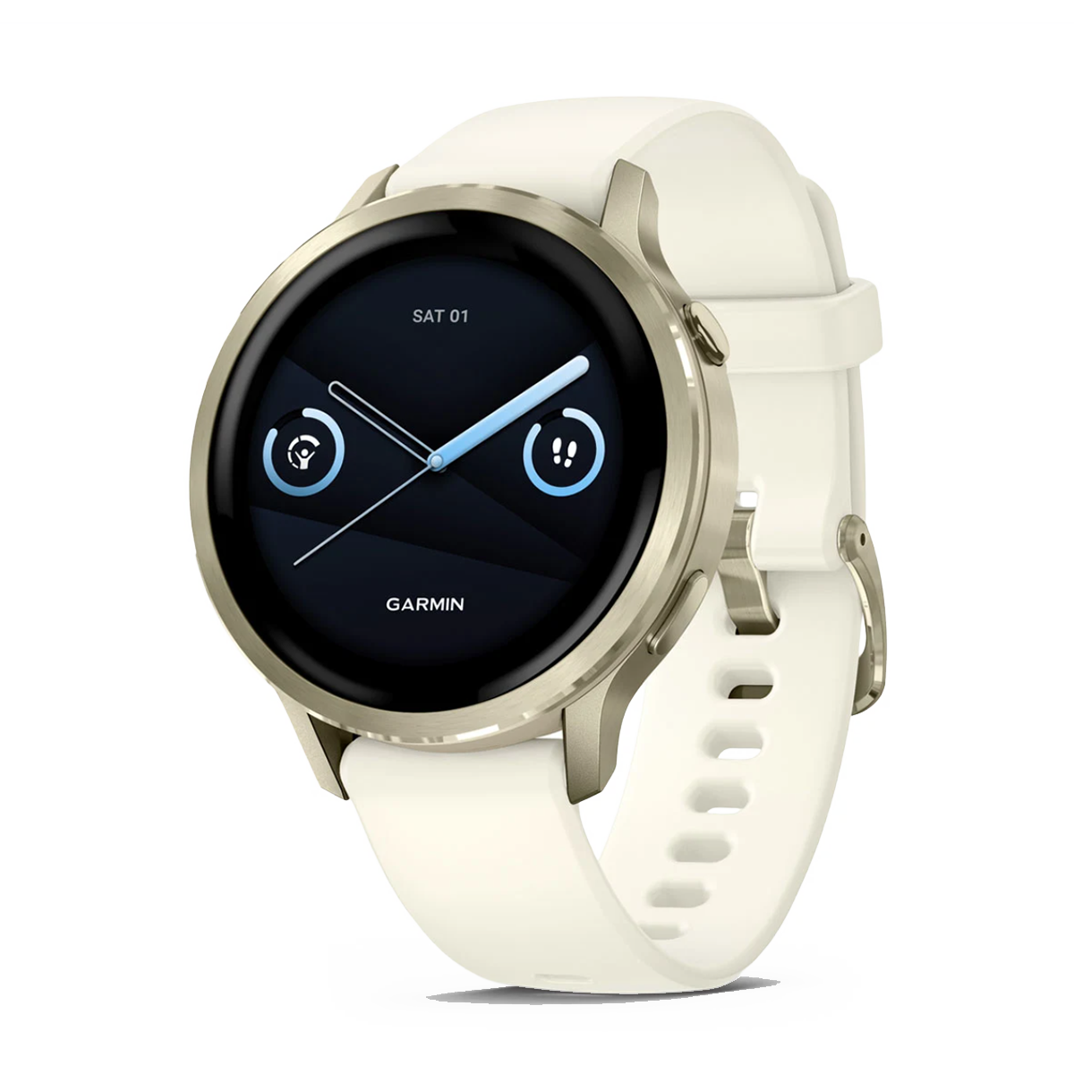 Garmin Venu 4 — Lunar Gold with Bone — Size 41 mm — Front View