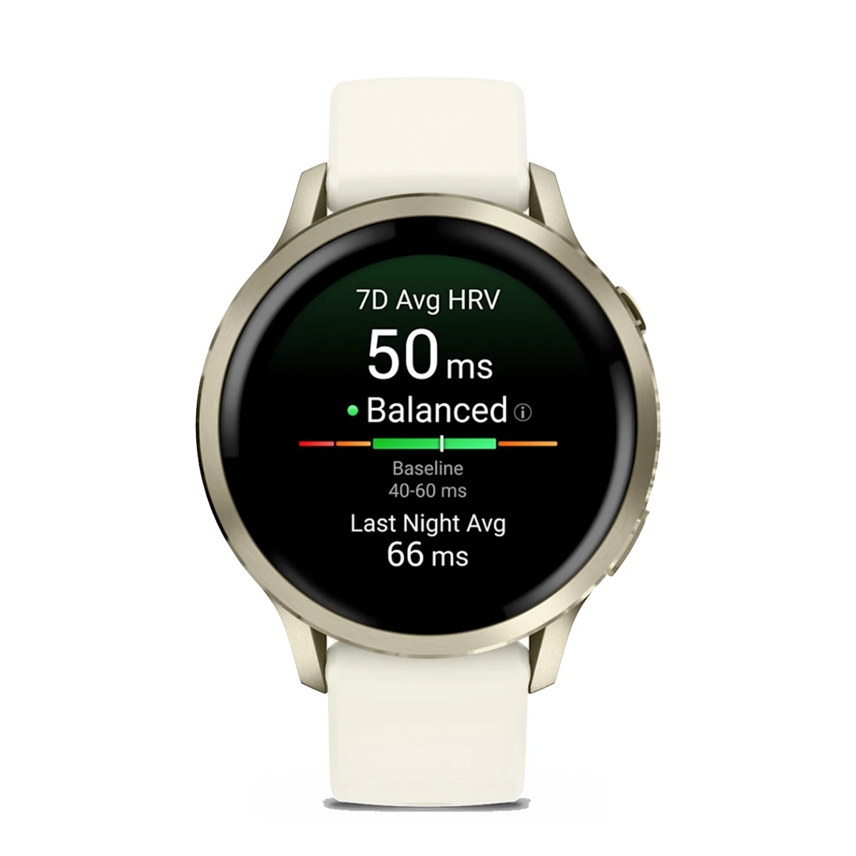 Garmin Venu 4 — Lunar Gold with Bone — Size 41 mm — Side View