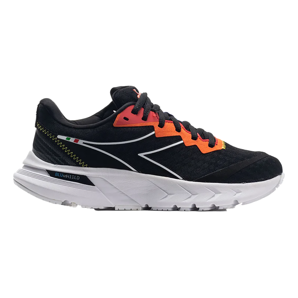 Diadora Mythos Blushield Volo 2 — Fiery Red - White - Vermillion — Size Y — Width 1.5 — Side View