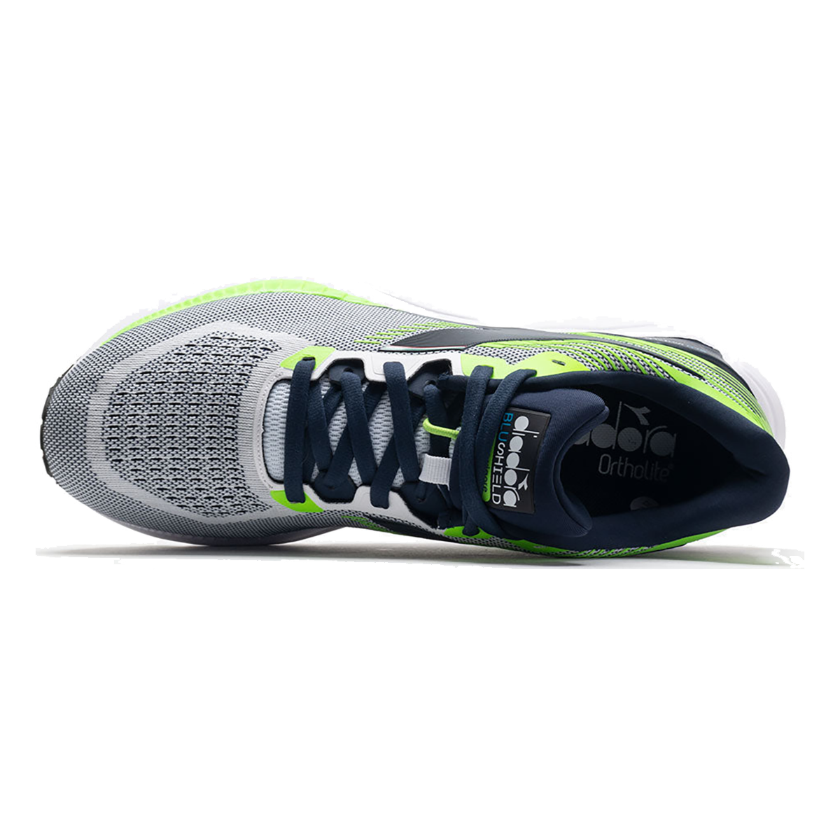 Diadora Mythos Blushield Vigore — White - Black Iris - Neon Mint — Size D — Width 10 — Alternate View 12