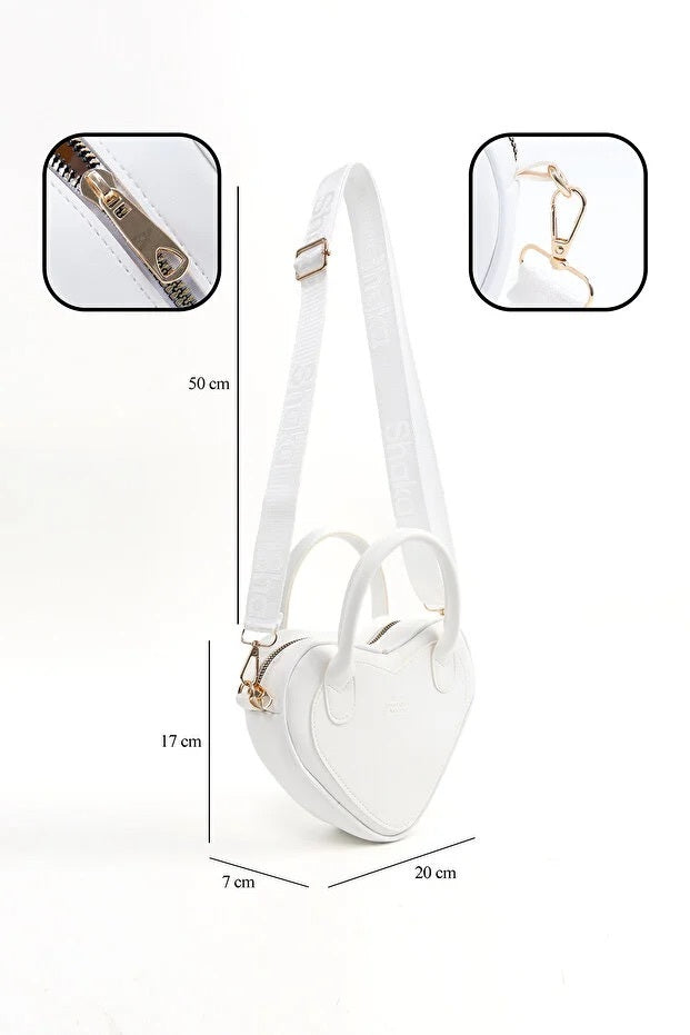 White Heart Shaped Faux Leather Zipper Bag