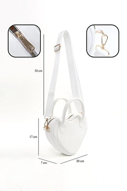White Heart Shaped Faux Leather Zipper Bag