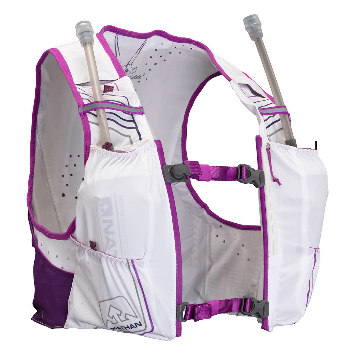 Nathan VaporHowe 2 4L Insulated Race Vest — White - Purple Cactus - Majesty — Size Large — Side View