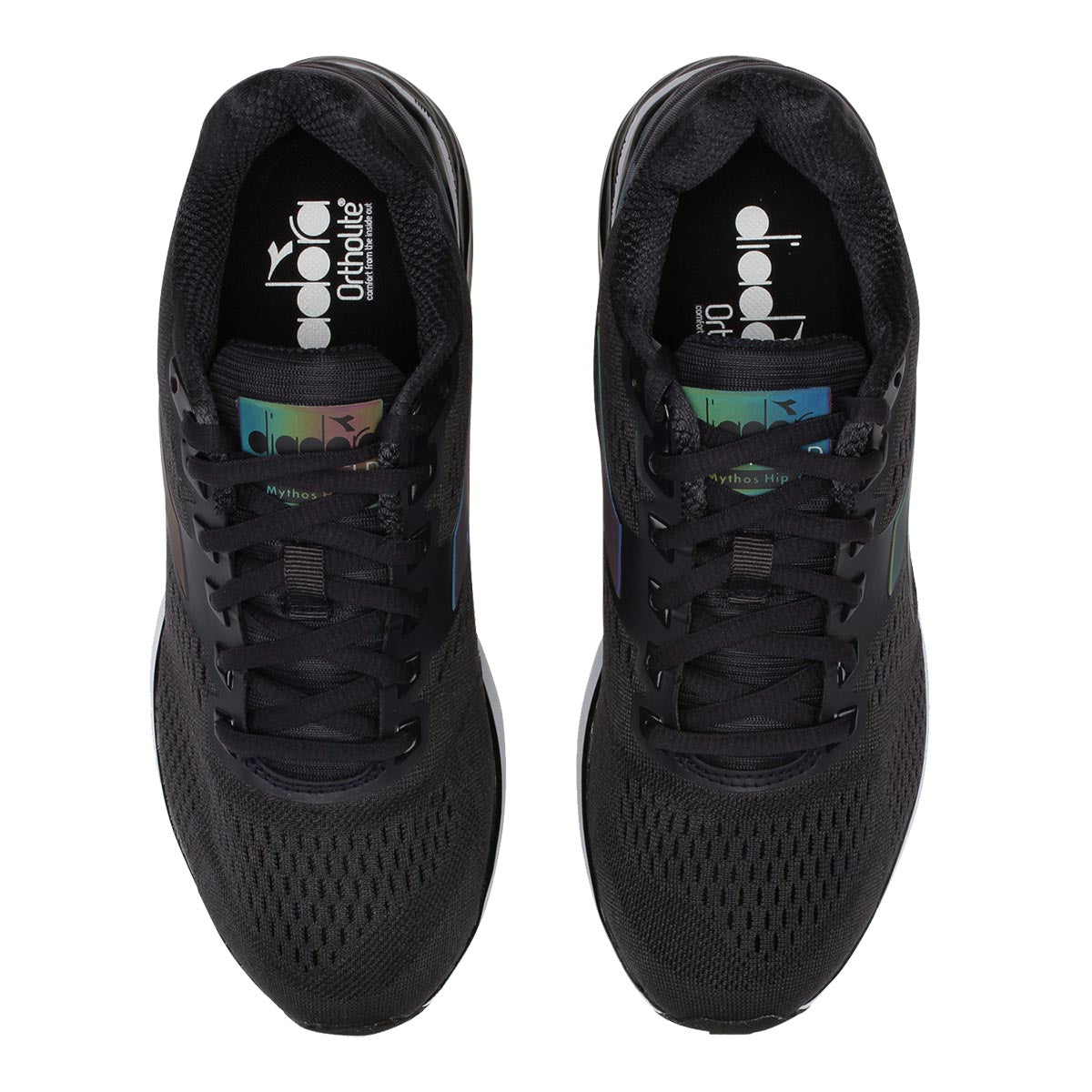 Diadora Mythos Blushield Hip 3 — Black - Black - White — Size B — Width 6 — Top View