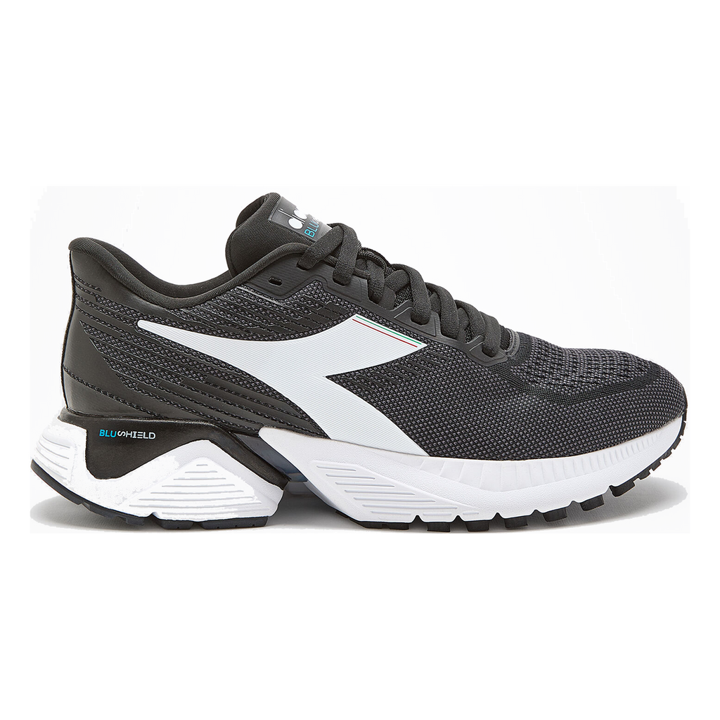 Diadora Mythos Blushield Vigore — White - Navy - Yellow — Size B — Width 10 — Front View