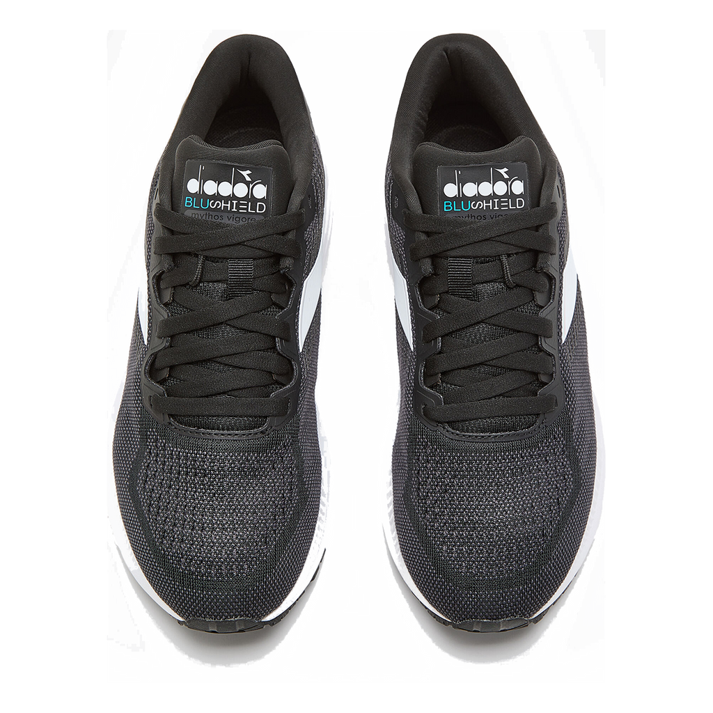 Diadora Mythos Blushield Vigore — White - Navy - Yellow — Size B — Width 10 — Back View
