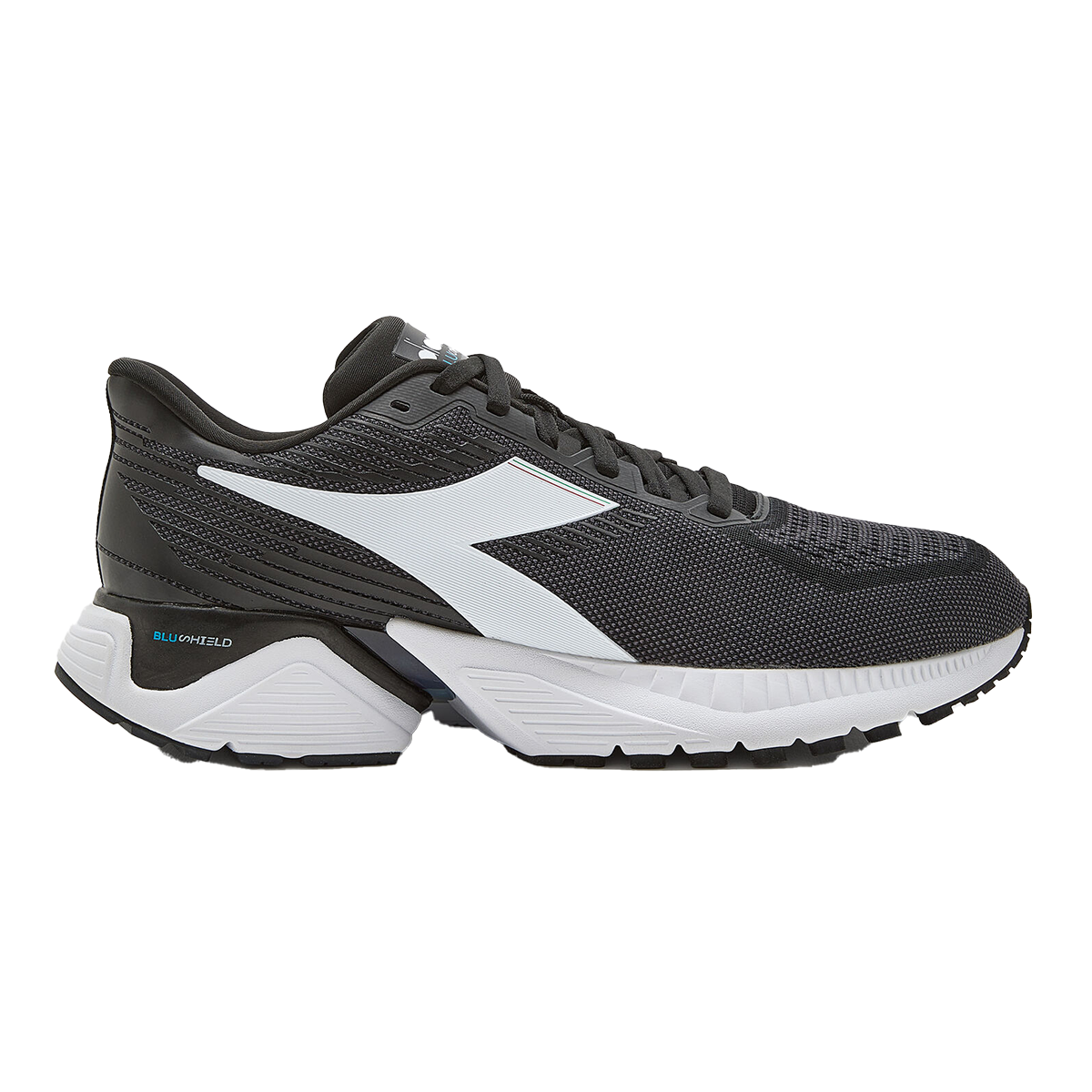 Diadora Mythos Blushield Vigore — White - Black Iris - Neon Mint — Size D — Width 10 — Front View
