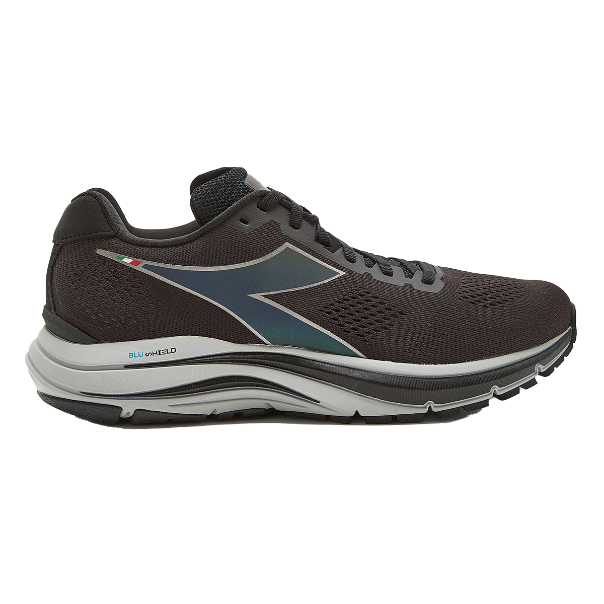 Diadora Mythos Blushield 7 Vortice HIP — Black - Silver — Size D — Width 8 — Front View