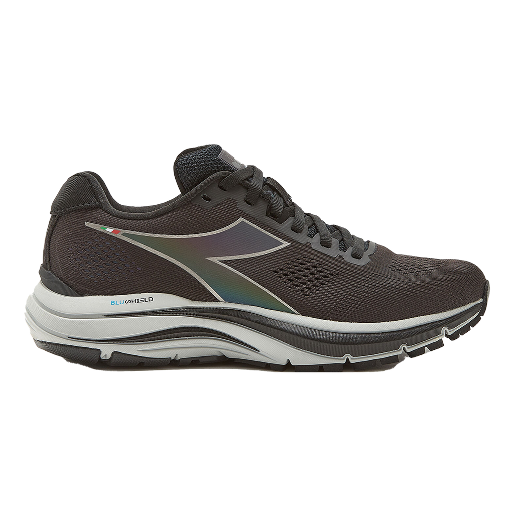 Diadora Mythos Blushield 7 Vortice HIP — Black - Silver — Size B — Width 6 — Front View