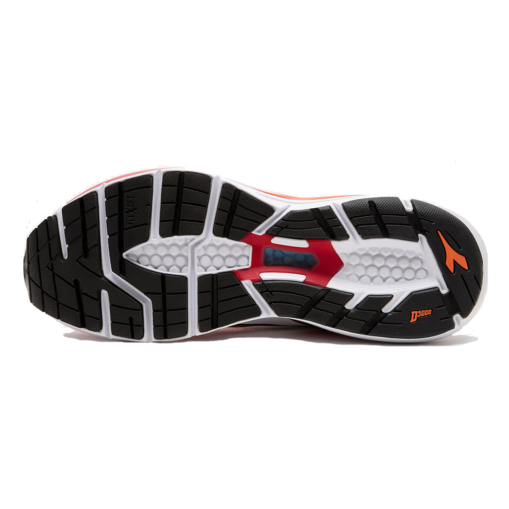 Diadora Mythos Blushield 7 Vortice — White - Black - Vermillion Orange — Size D — Width 9.5 — Top View