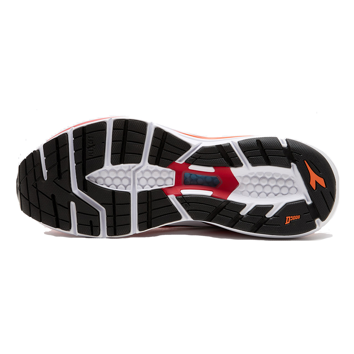 Diadora Mythos Blushield 7 Vortice — White - Black - Vermillion Orange — Size D — Width 9.5 — Top View