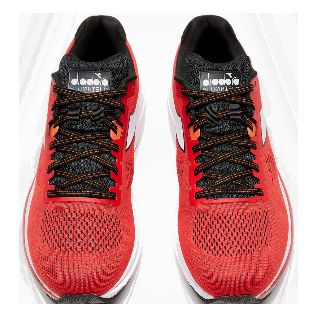 Diadora Mythos Blushield 7 Vortice — White - Black - Vermillion Orange — Size D — Width 9.5 — Lifestyle View