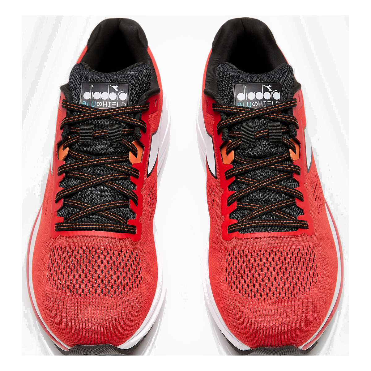 Diadora Mythos Blushield 7 Vortice — White - Black - Vermillion Orange — Size D — Width 9.5 — Lifestyle View