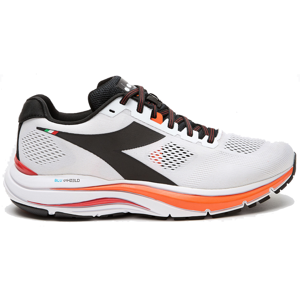 Diadora Mythos Blushield 7 Vortice — White - Black - Vermillion Orange — Size D — Width 9.5 — Alternate View 14