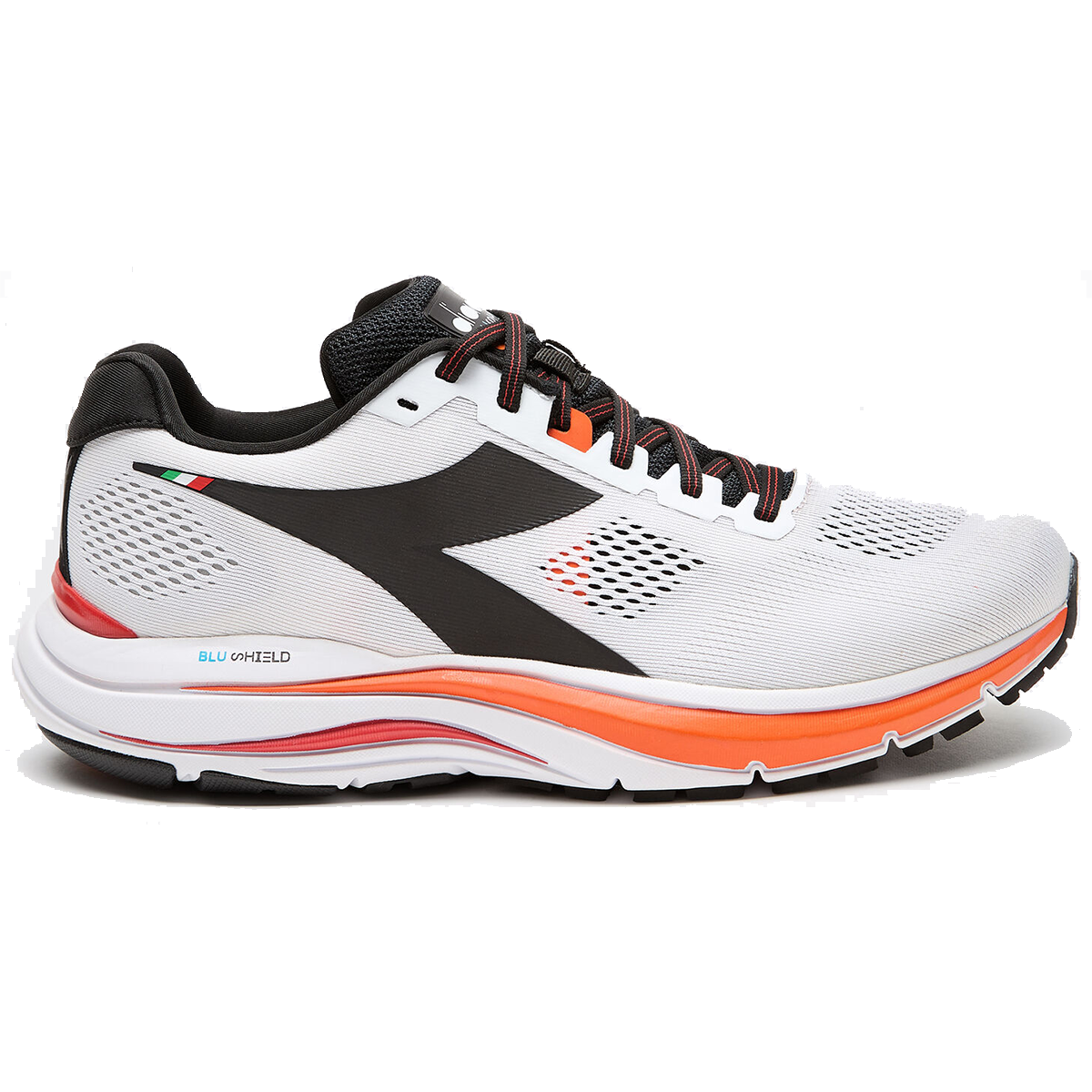 Diadora Mythos Blushield 7 Vortice — White - Black - Vermillion Orange — Size D — Width 9.5 — Alternate View 14