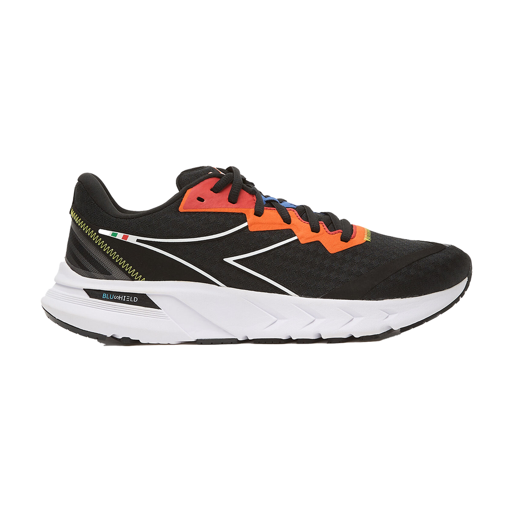 Diadora Mythos Blushield Volo 2 — Black - White - Orange — Size D — Width 11 — Front View