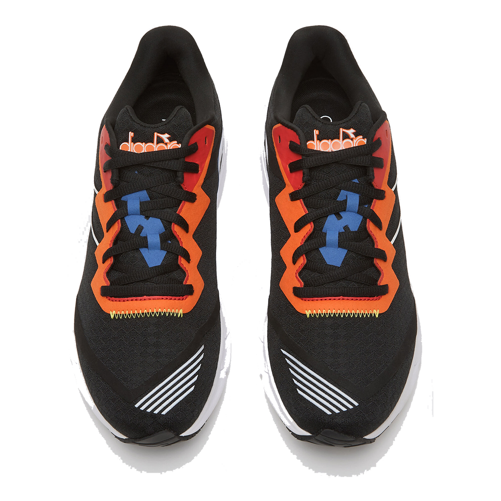 Diadora Mythos Blushield Volo 2 — Black - White - Orange — Size D — Width 11 — Side View