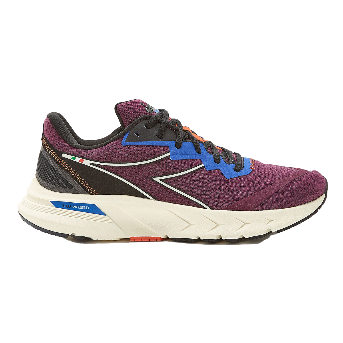 Diadora Mythos Blushield Volo 2 — Black - White - Orange — Size D — Width 11 — Top View
