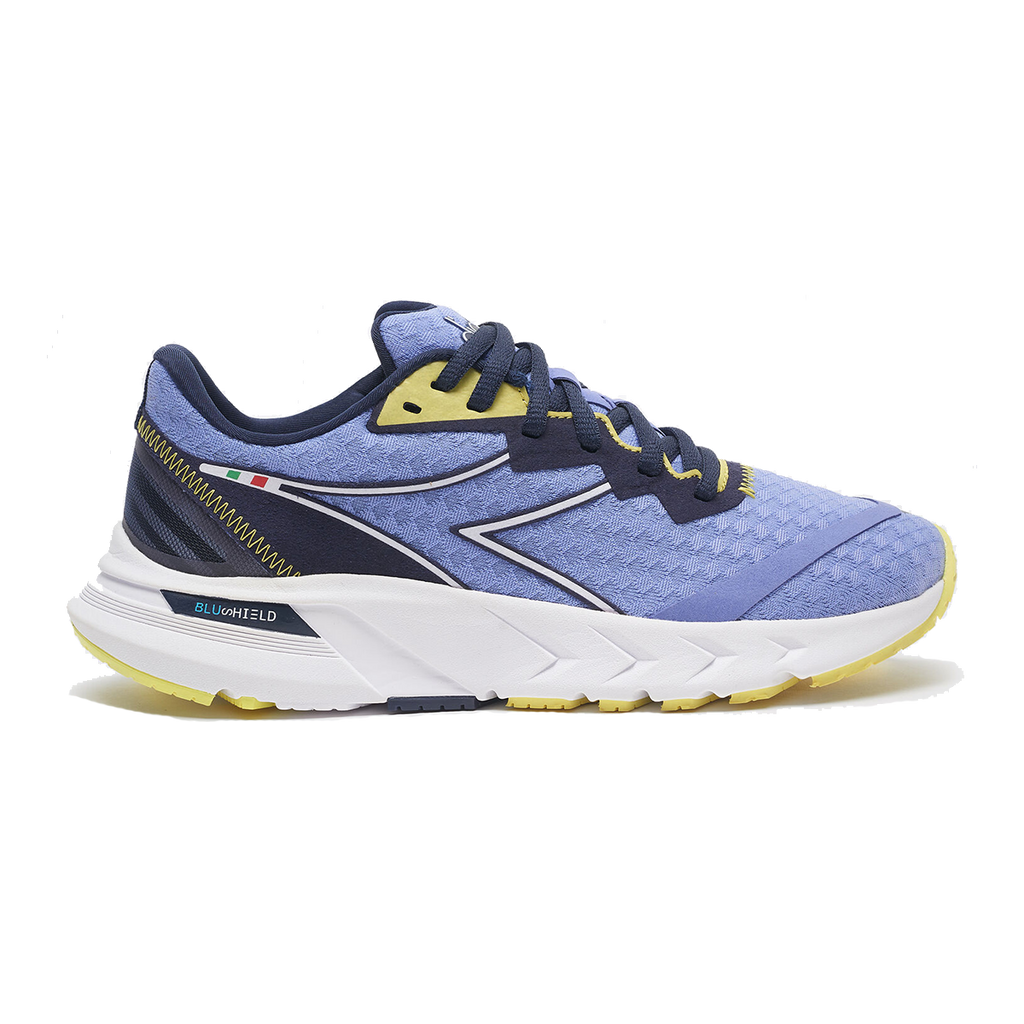 Diadora Mythos Blushield Volo 2 — Deep Periwinkle - Neon Yellow — Size B — Width 10 — Front View