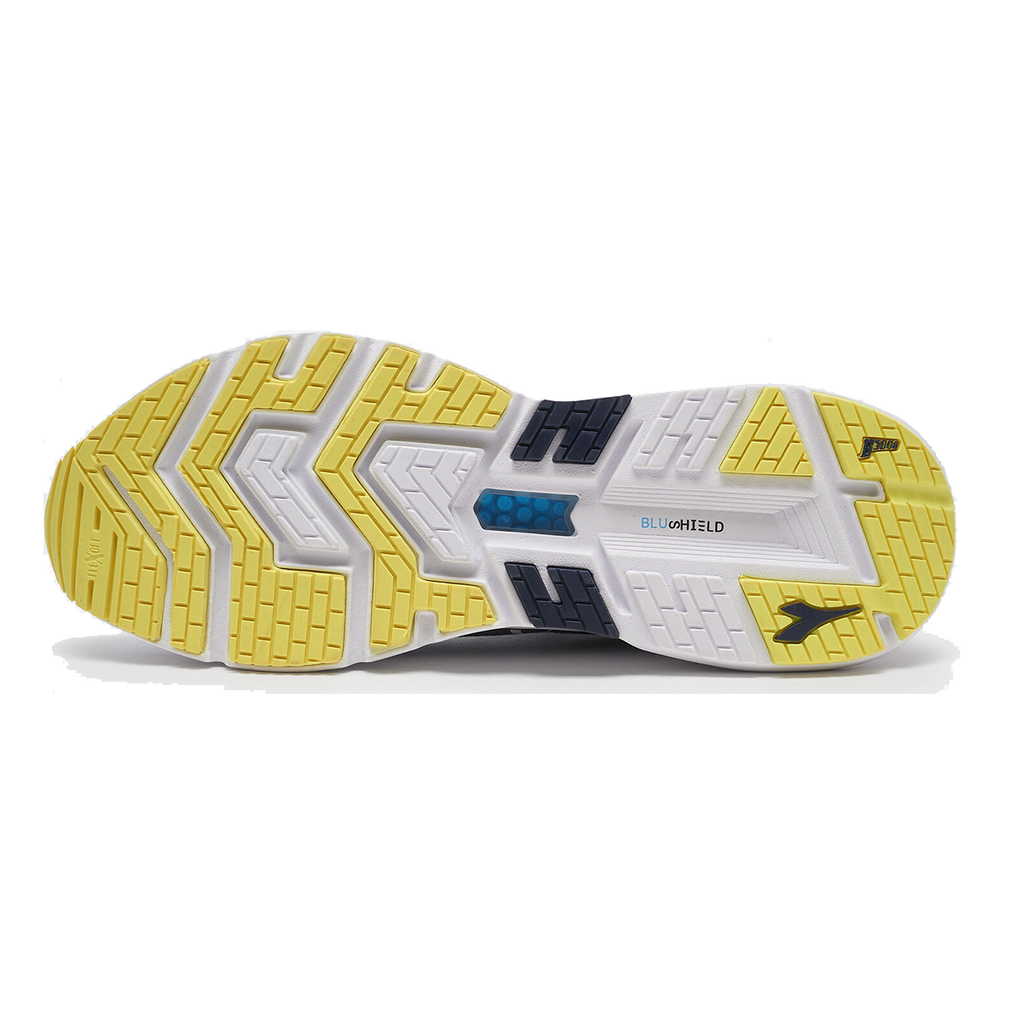 Diadora Mythos Blushield Volo 2 — Deep Periwinkle - Neon Yellow — Size B — Width 10 — Back View