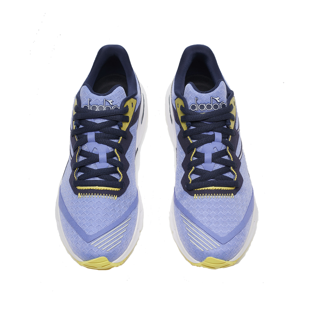 Diadora Mythos Blushield Volo 2 — Deep Periwinkle - Neon Yellow — Size B — Width 10 — Side View