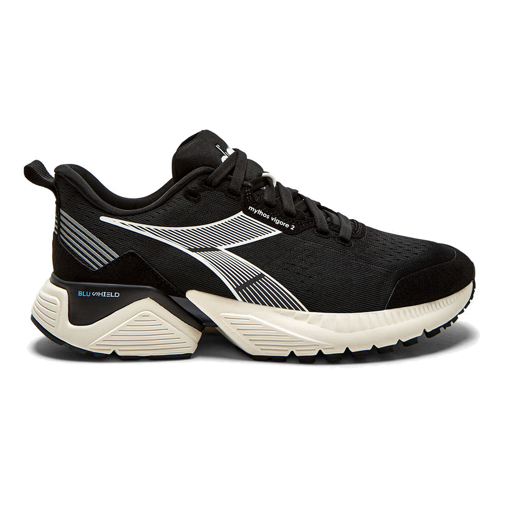 Diadora Mythos Blushield Vigore 2 — Steel Gray - Black — Size D — Width 10 — Top View