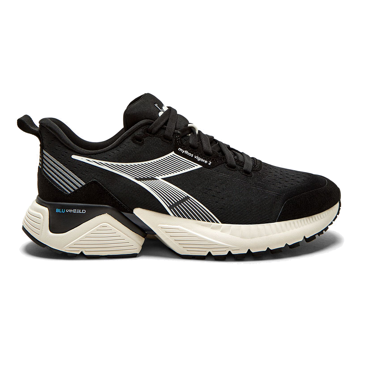 Diadora Mythos Blushield Vigore 2 — Steel Gray - Black — Size D — Width 10 — Top View