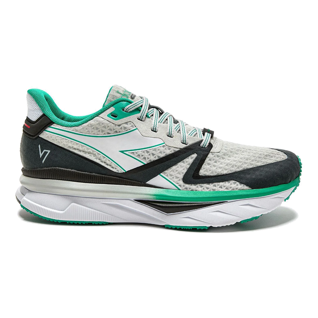 Diadora Atomo V7000 — White - Green Fluo - Black — Size D — Width 10 — Top View