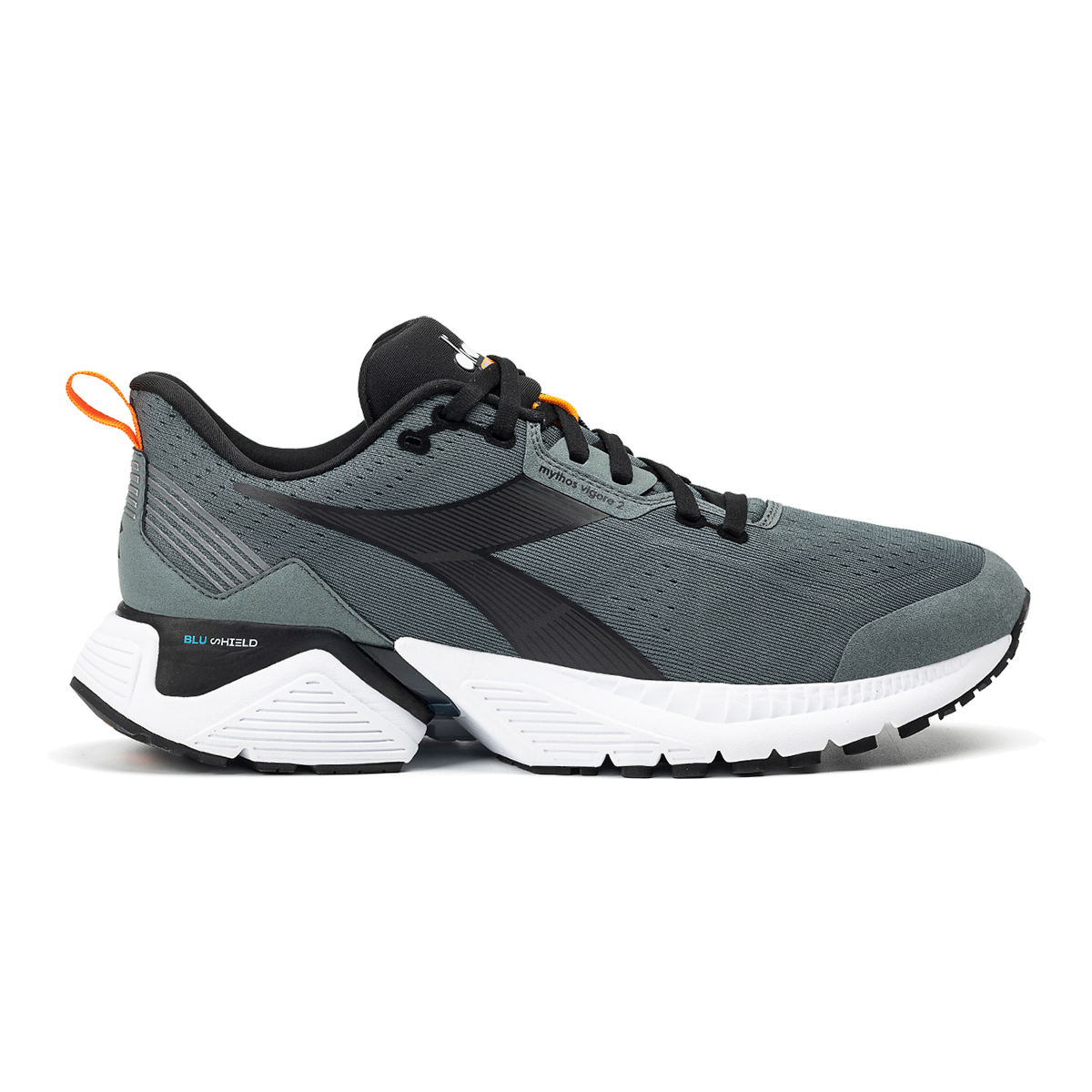 Diadora Mythos Blushield Vigore 2 — Steel Gray - Black — Size D — Width 10 — Front View