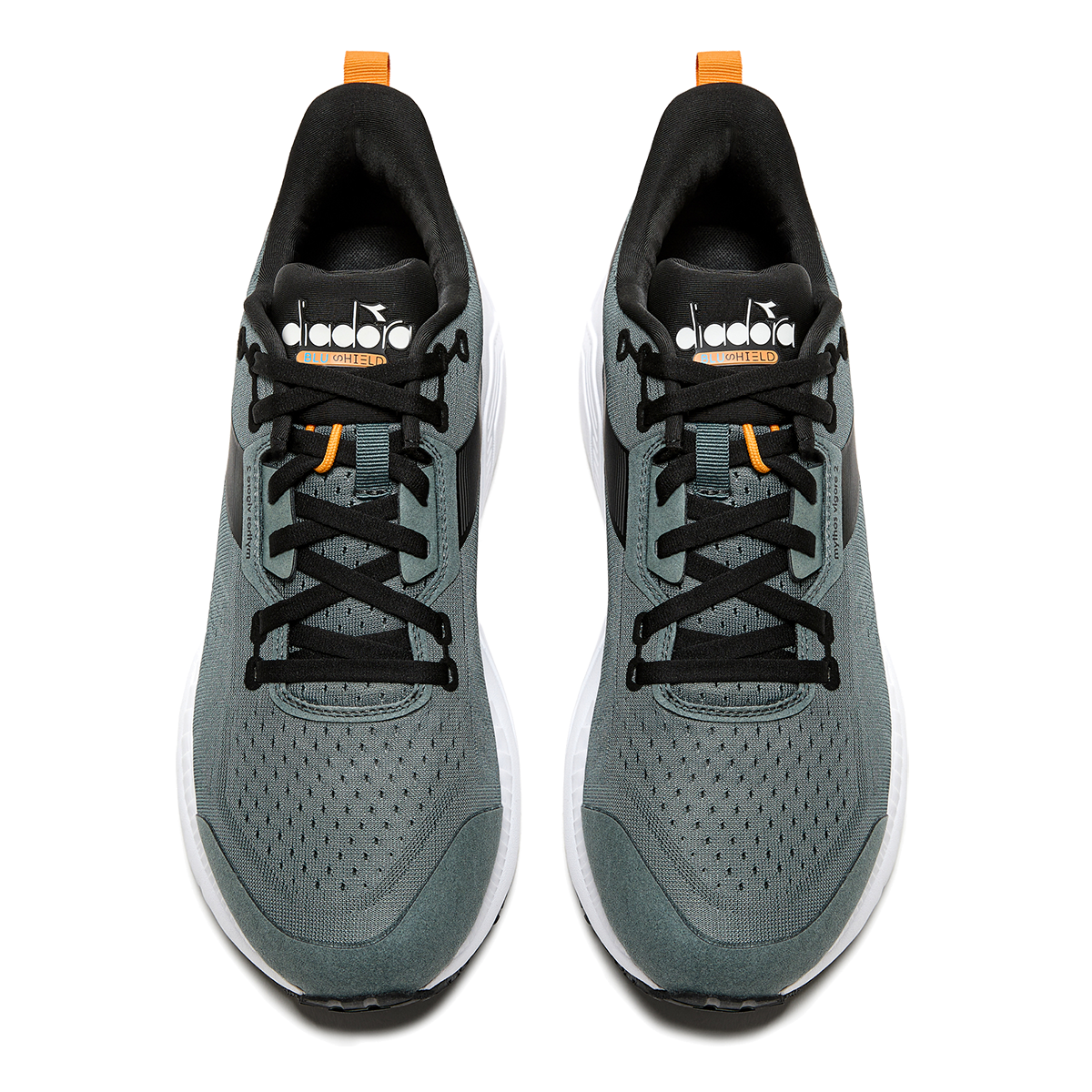 Diadora Mythos Blushield Vigore 2 — Steel Gray - Black — Size D — Width 10 — Side View