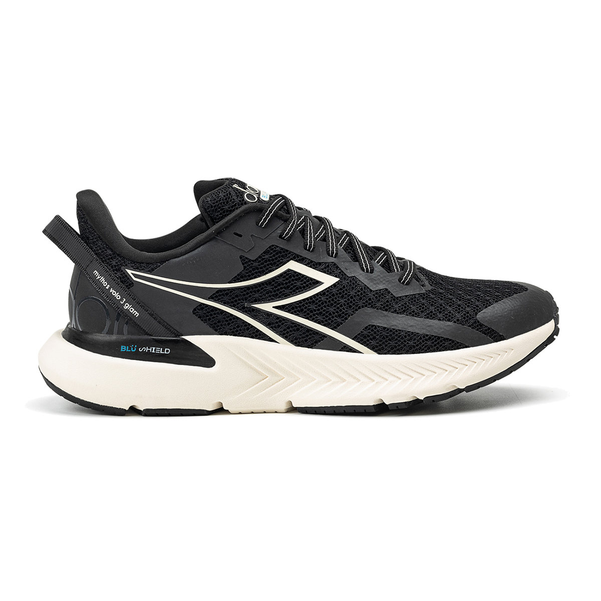 Diadora Mythos Blushield Volo 3 Glam — Silver - White — Size B — Width 10 — Front View