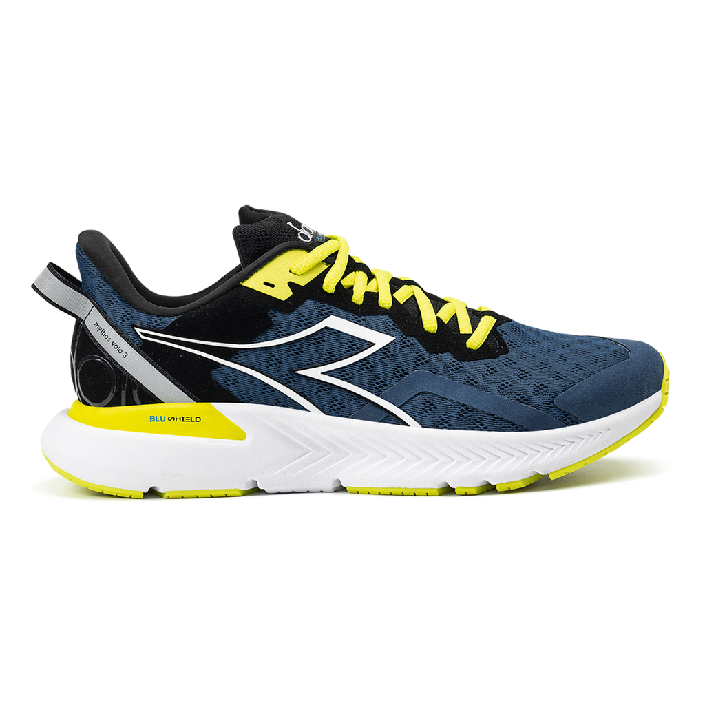 Diadora Mythos Blushield Volo 3 — Green Fluo - White - Black — Size D — Width 10 — Front View
