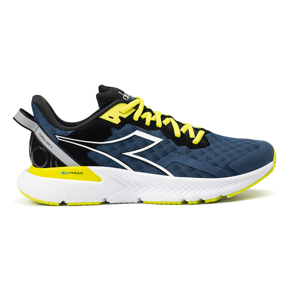 Diadora Mythos Blushield Volo 3 — Green Fluo - White - Black — Size D — Width 10 — Front View