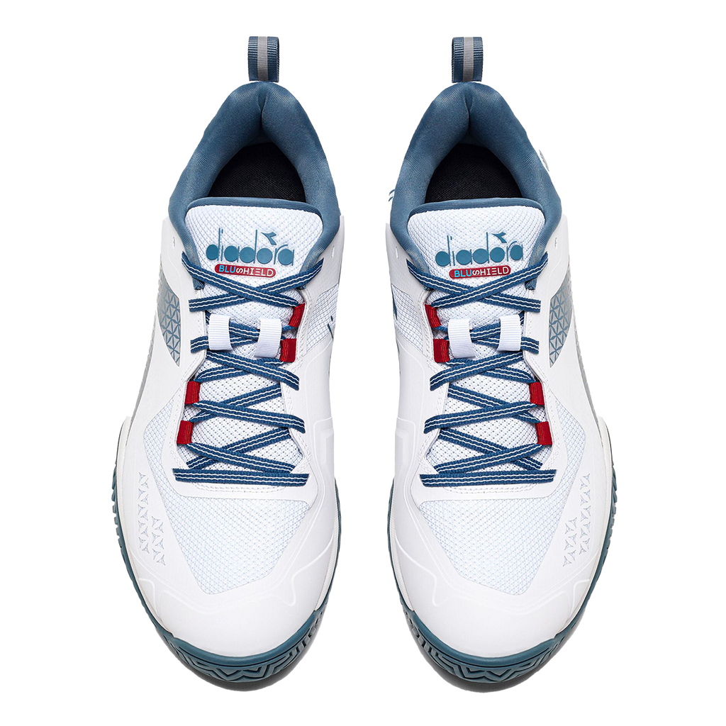 Diadora Blushield Torneo 2 AG — White - Ocean -Salsa — Size D — Width 9 — Side View