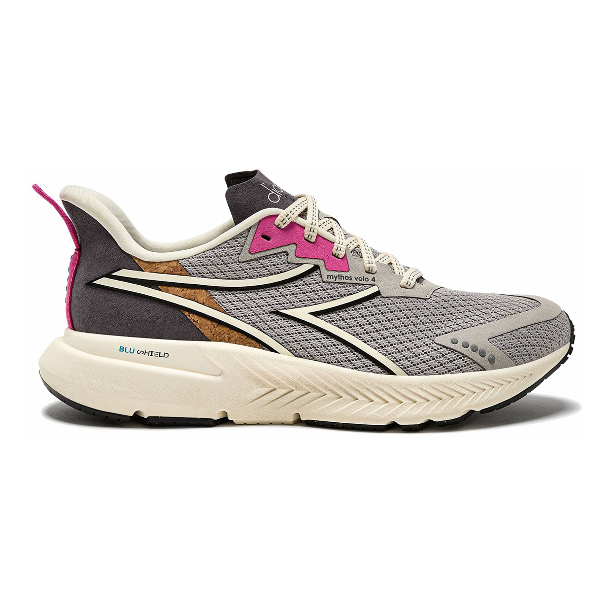 Diadora Mythos Blushield Volo 4 W 2030 — Silver - Whisper White - Black — Size B — Width 10.5 — Front View