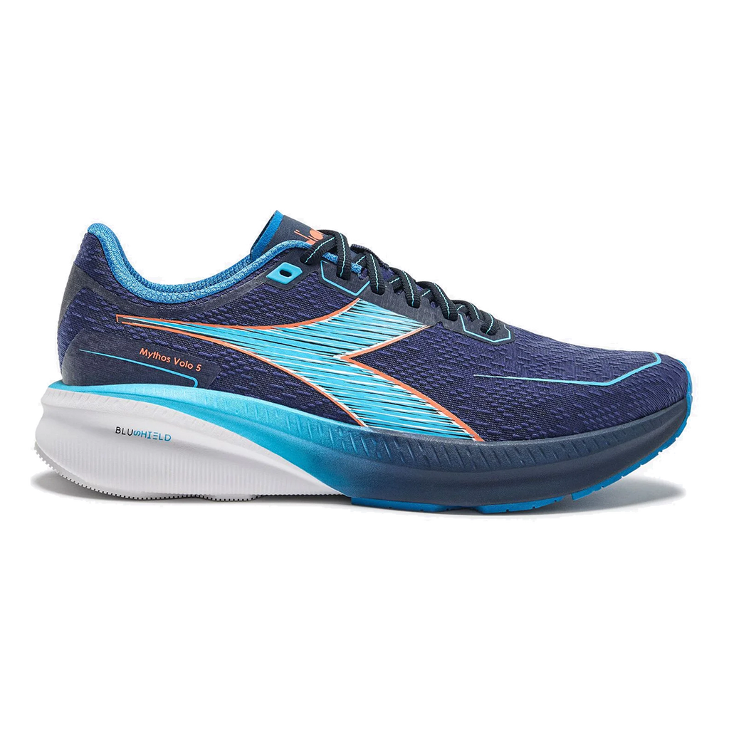 Diadora Mythos Blushield Volo 5 — White - Nectarine - Lemon Chrome — Size D — Width 10 — Front View