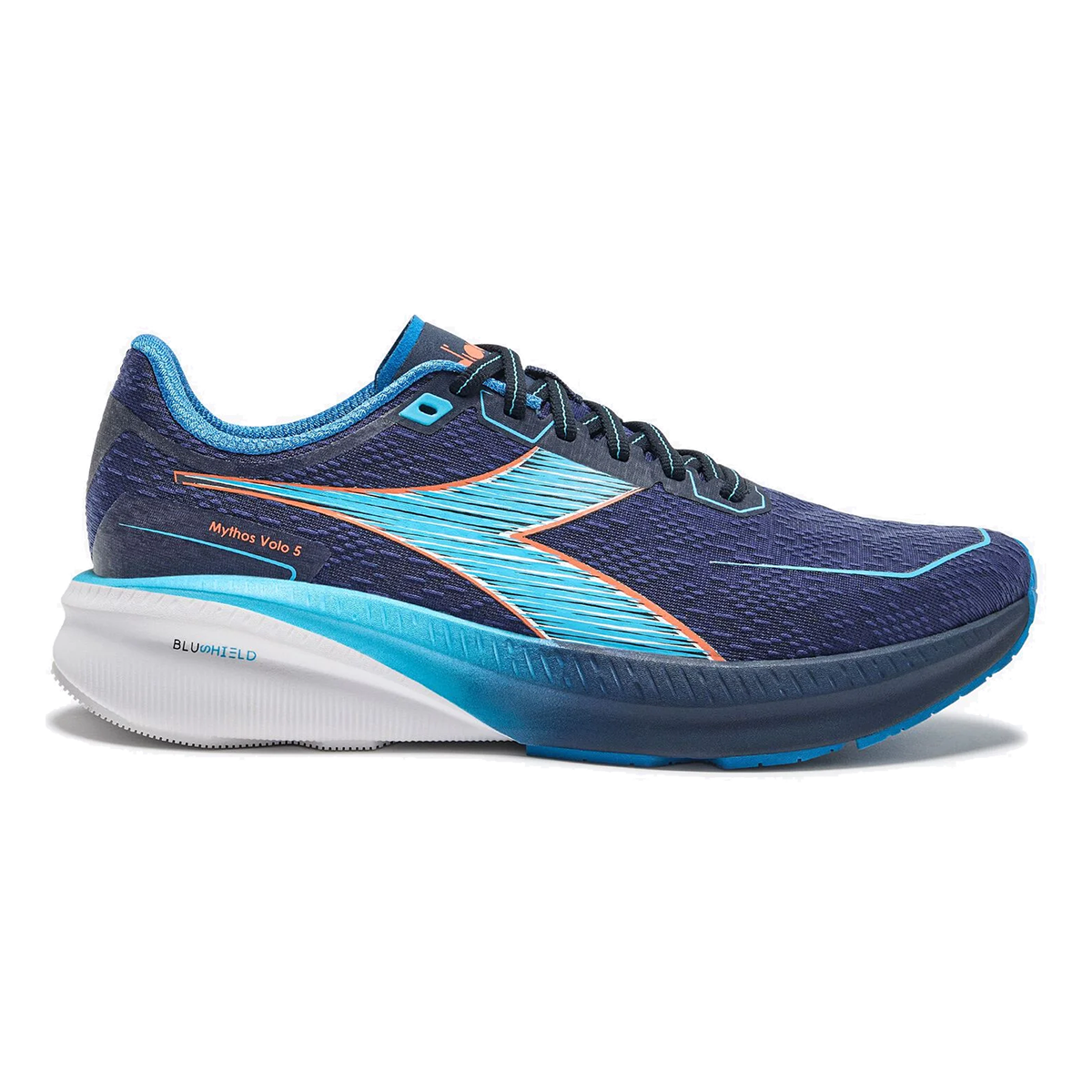 Diadora Mythos Blushield Volo 5 — White - Nectarine - Lemon Chrome — Size D — Width 10 — Front View