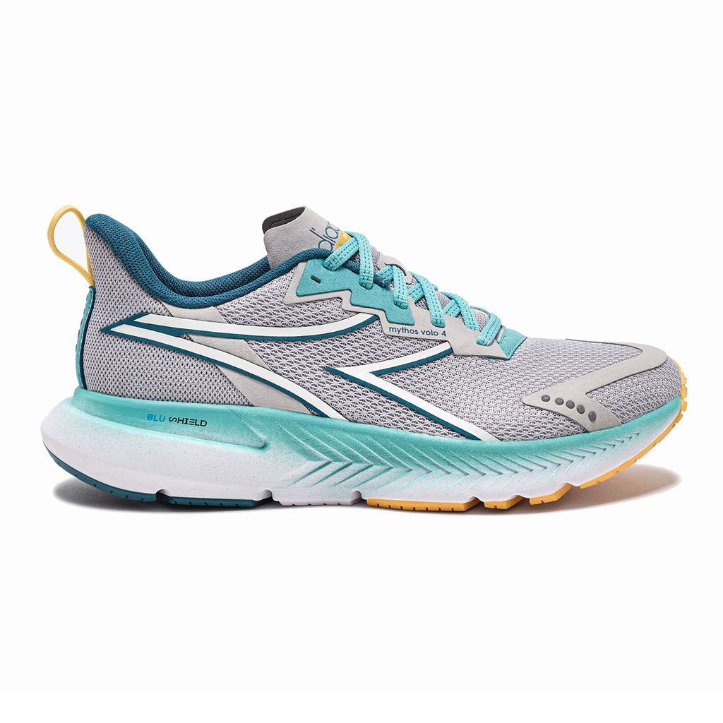 Diadora Mythos Blushield Volo 4 — Silver - Dusty Turquoise — Size B — Width 7 — Top View