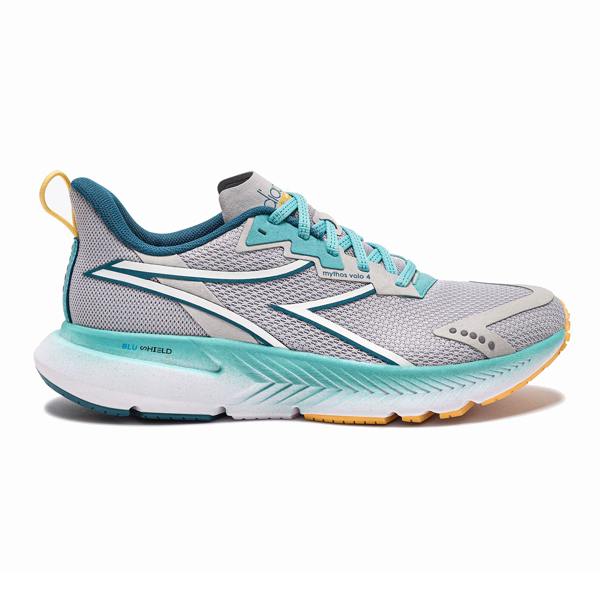 Diadora Mythos Blushield Volo 4 — Silver - Dusty Turquoise — Size B — Width 7 — Top View